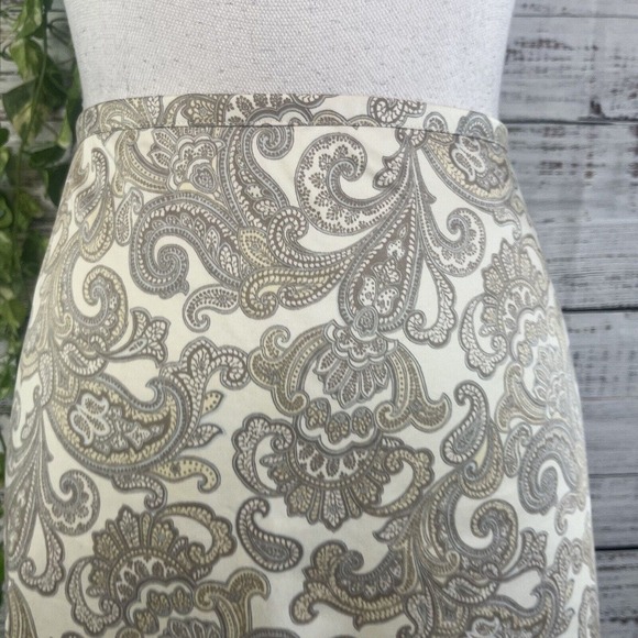 346 Brooks Brothers Skirt size 6 Ivory Gray Paisley Knee A Line Modest Preppy - Picture 7 of 13